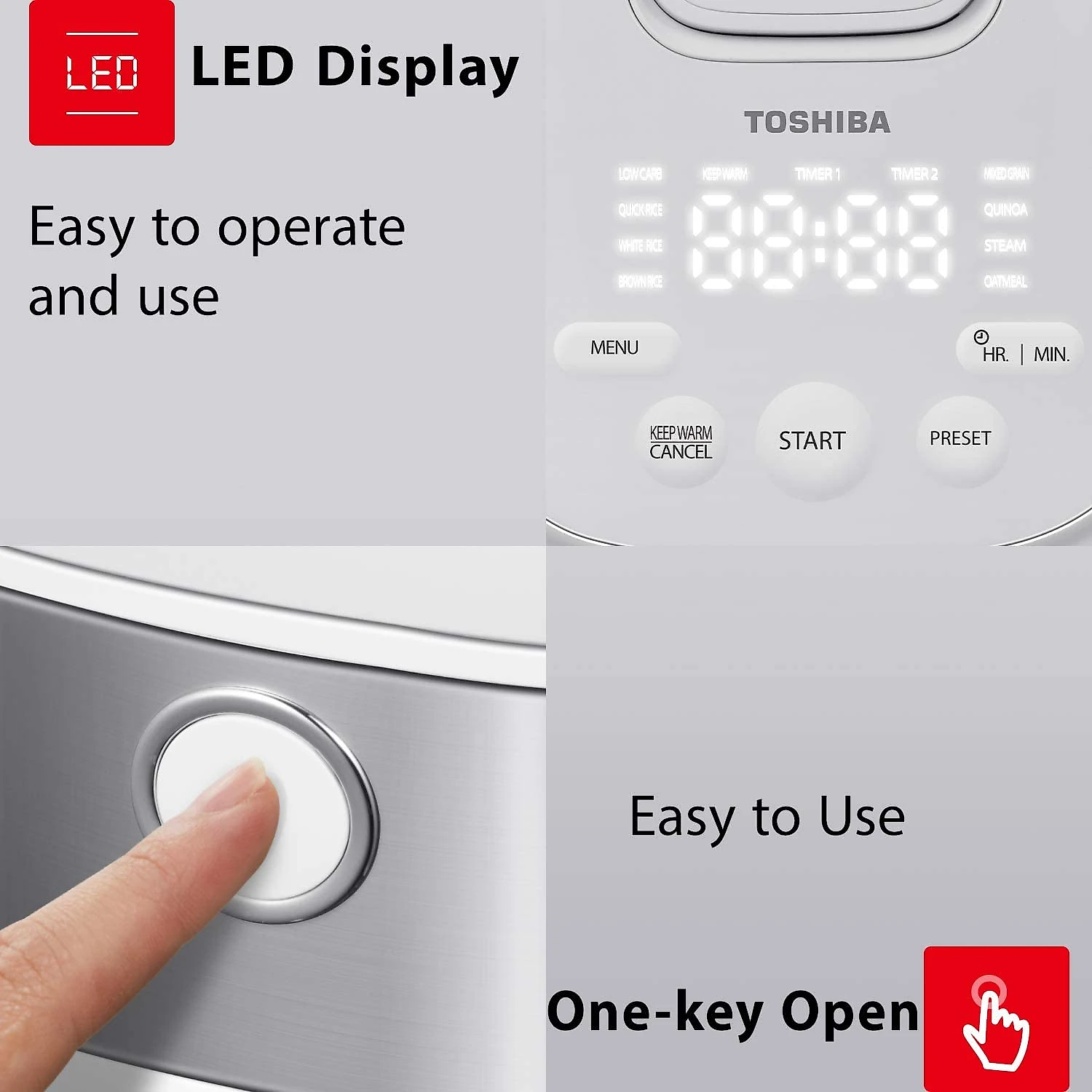 Toshiba Panela de Arroz Elétrica Multifuncional 13L Aço I noxidável 700W110V Branco