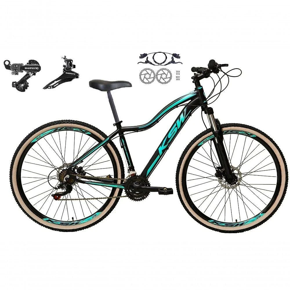 Bicicleta Feminina Aro 29 Ksw Mwza Alumínio Cambios Shimano 24v Freio A Disco Hidraulico Preto-Azul 15