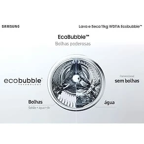 Miniatura Lava e Seca Samsung WD11A 3 em 1 Inox Look com Ecobubble e Lavagem a Seco WD11A4453BX – 11 kg 110V