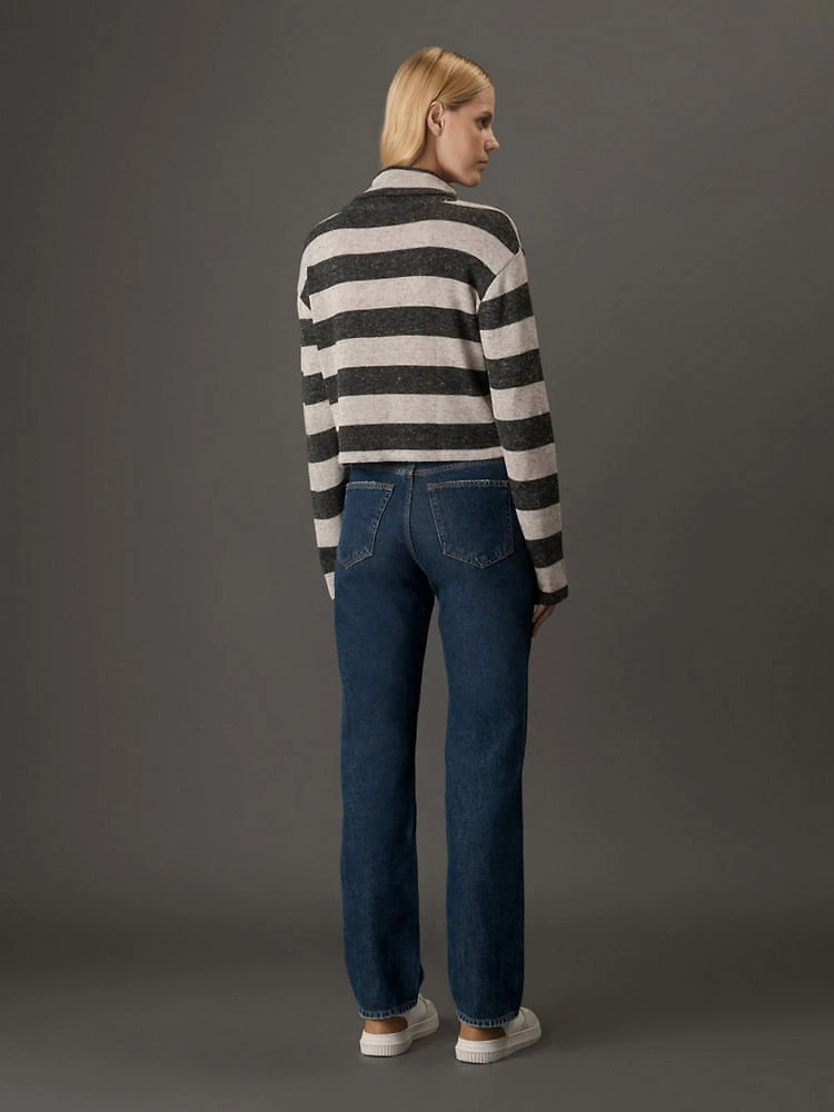 Miniatura Tricot Feminino Listrado Gola Alta Calvin Klein Jeans - Areia Tricot Feminino Listrado Gola Alta Calvin Klein Jeans Areia g
