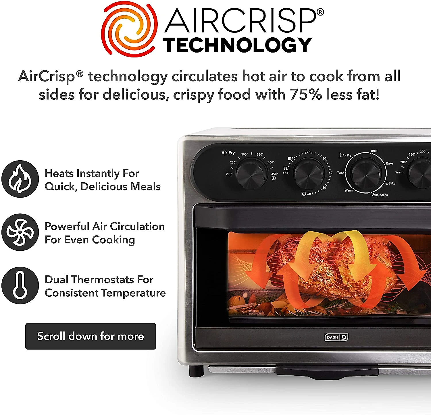 DASH Chef AirFryer 7 em 1 Torradeira Forno Assadeira 23L Aço inoxidável Prata 110V