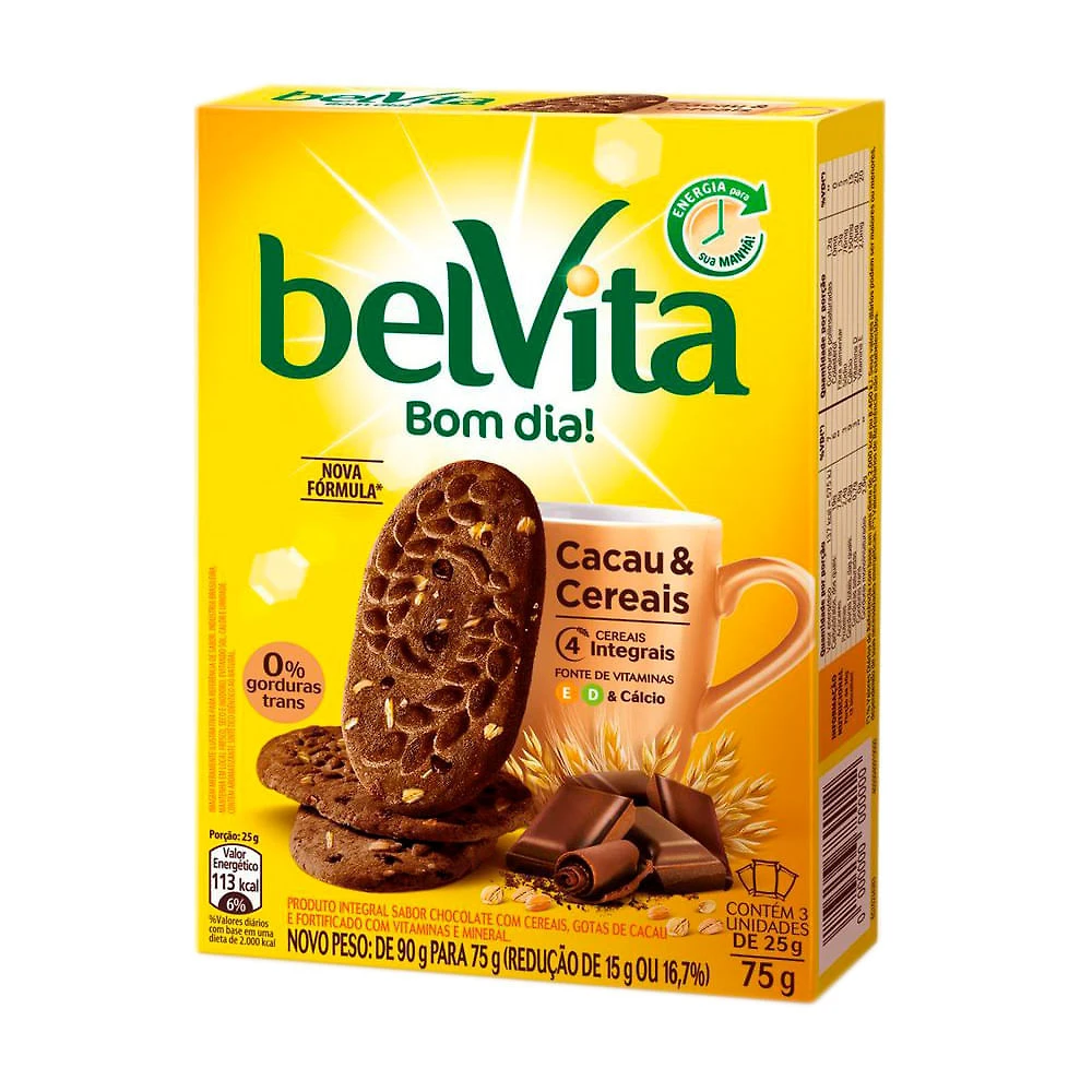Biscoito BelVita Bom Dia Sabor Cacau e Cereais com 3 Unidades de 25g cada