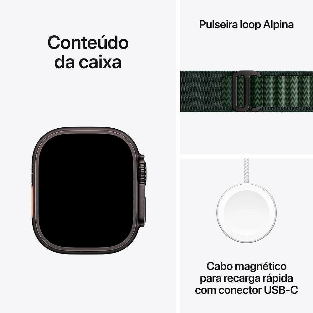 Apple Watch Ultra 2 GPS + Cellular, Caixa Preta de Titânio de 49 mm, Pulseira Loop Alpina Verde Escura, Tamanho M - MX4R3BE/A