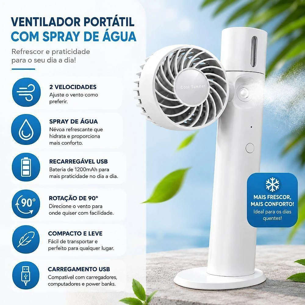 Ventilador Portátil Yeet 1200mAh 3.5cm 2 Pás 2 Velocidades Branco Bivolt