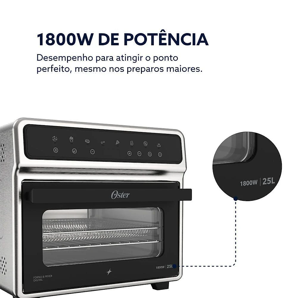 Forno e Fritadeira sem Óleo Oster Digital Pro 25L 1800W Preto 220V