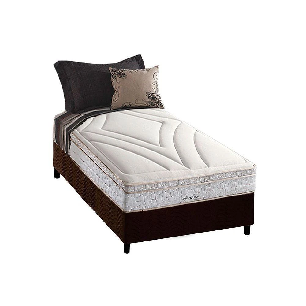 Cama Box com Colchão Solteiro Suede Brown One Face Molas Ensacadas Euro Pillow Marrom Herval