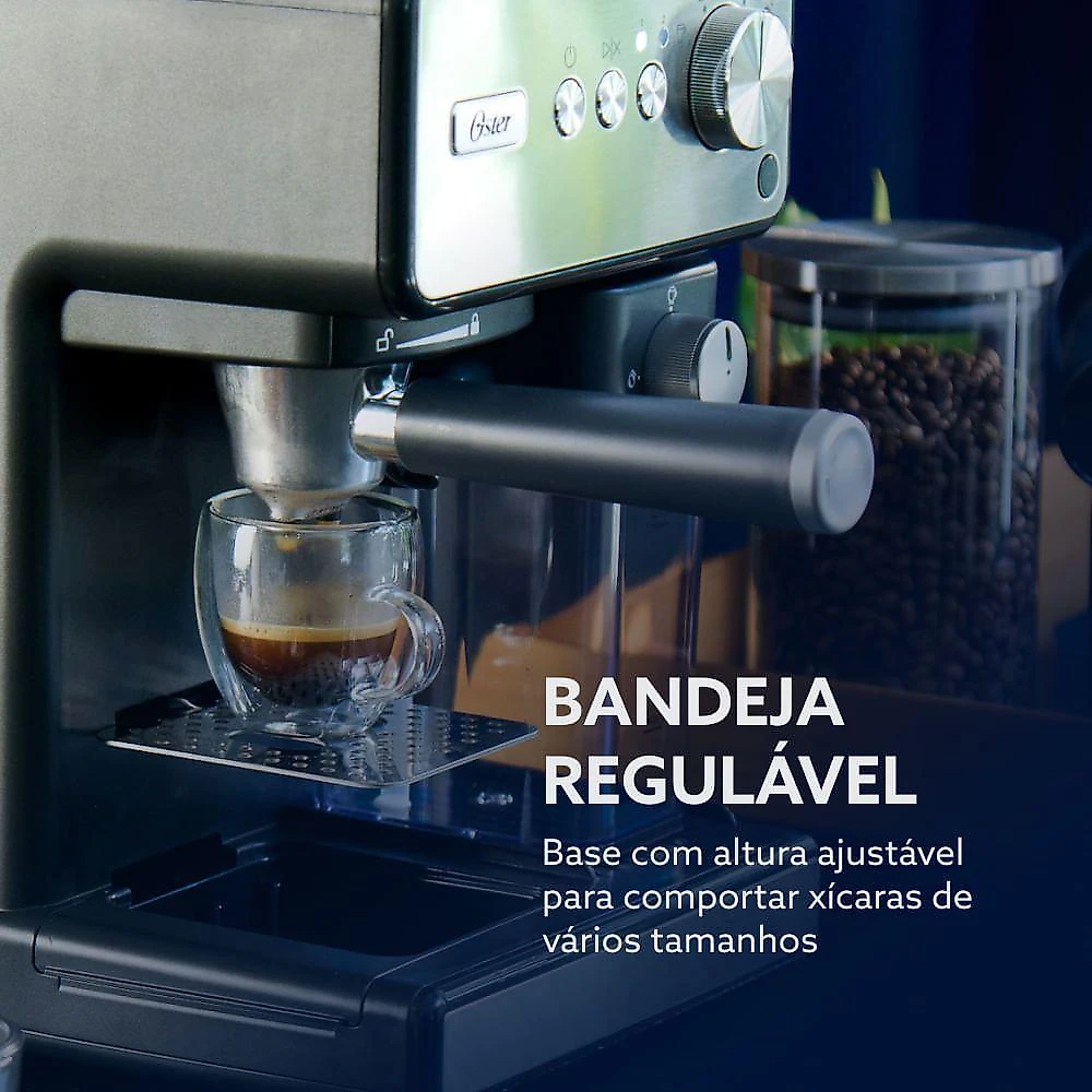 Cafeteira Espresso Oster PrimaLatte Auto-Frothing 15 Bar Cápsula Pó e Sachê Inox 220V
