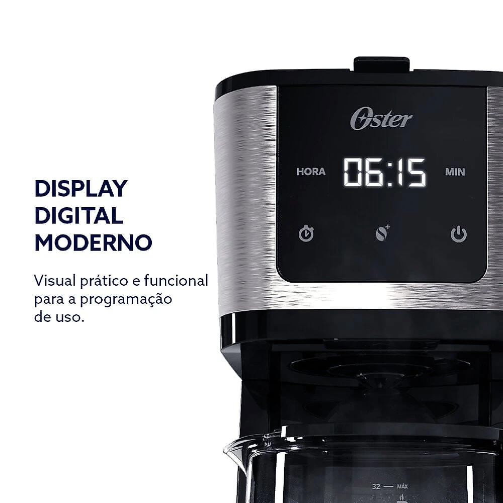 Cafeteira Programável 1,2 Litros com Display Digital 30 Cafés OCAF550 Oster Inox/Preto - 110V