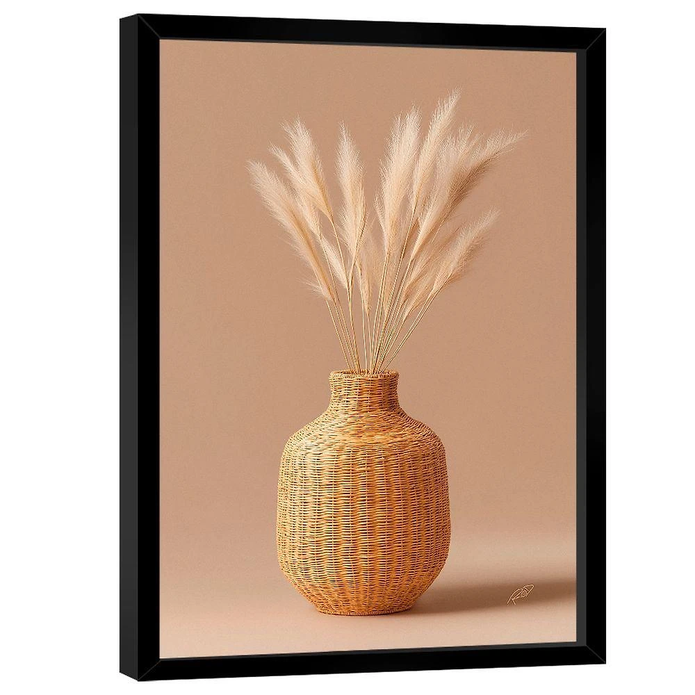 Quadro Decorativo Vaso E Folhas De Trigo Minimalista