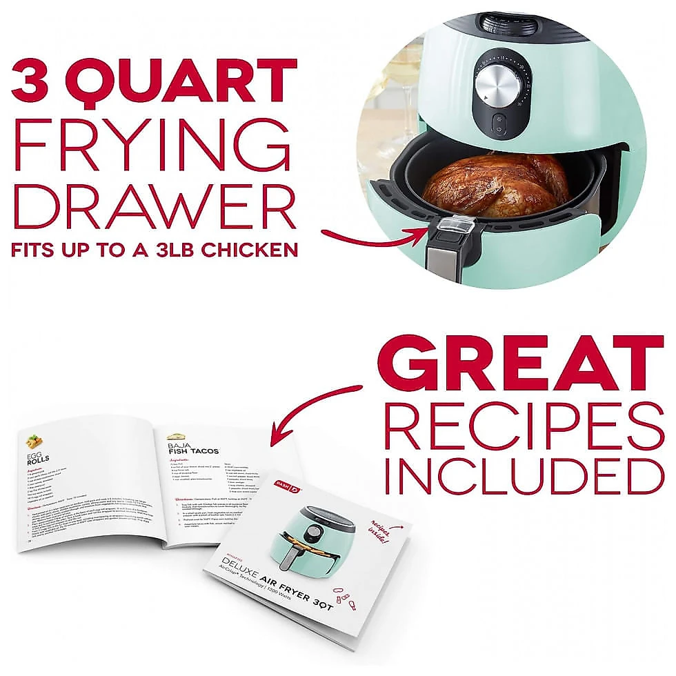 Fritadeira Elétrica AirFryer 3L com Temperatura Ajustável e Cesto Antiaderente, 110V 1200W, Dash, Vermelha