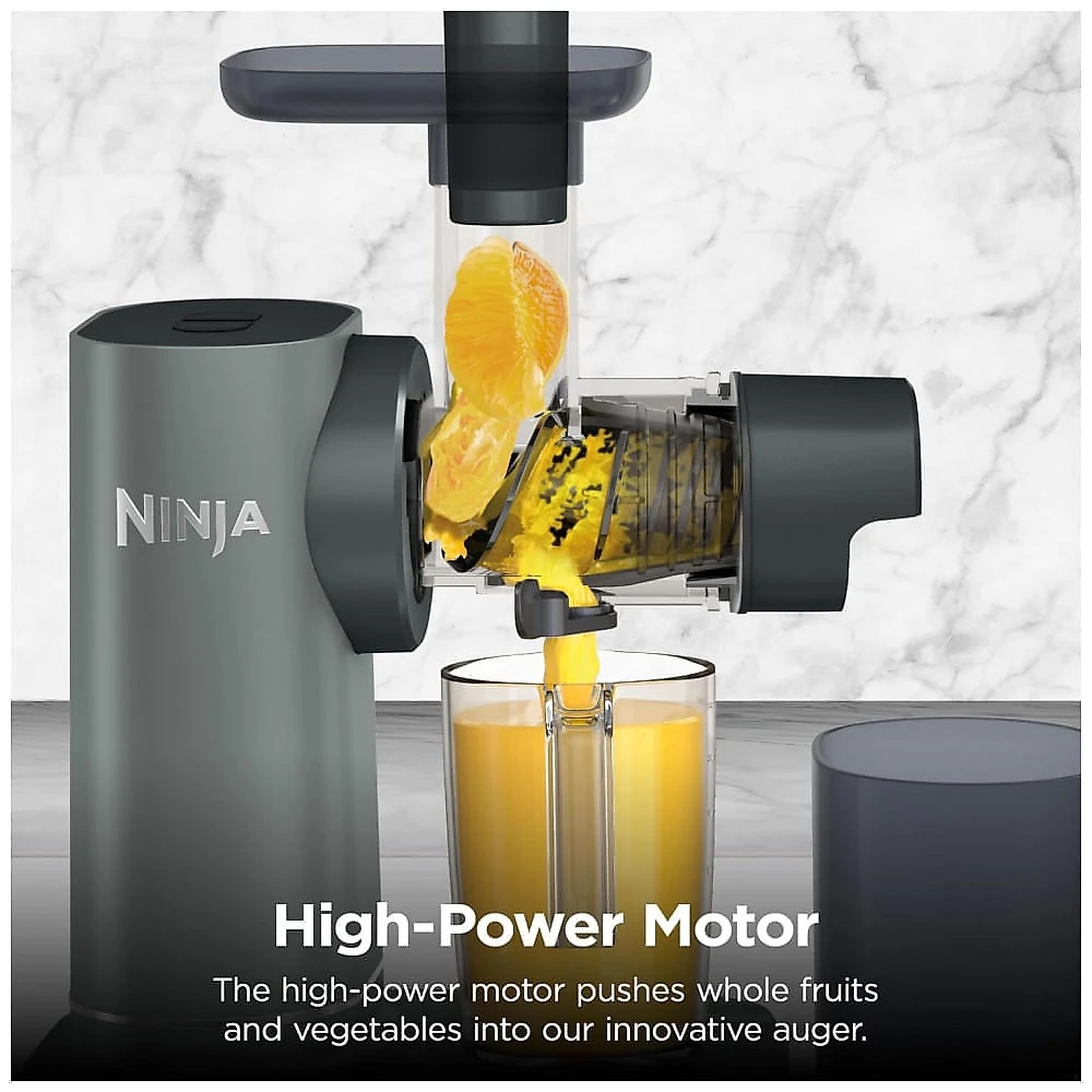 Espremedor Ninja NeverClog JC152 3 em 1 Extrator de Suco, Fatiador e Ralador, Jarra de 950 ml, Carvão