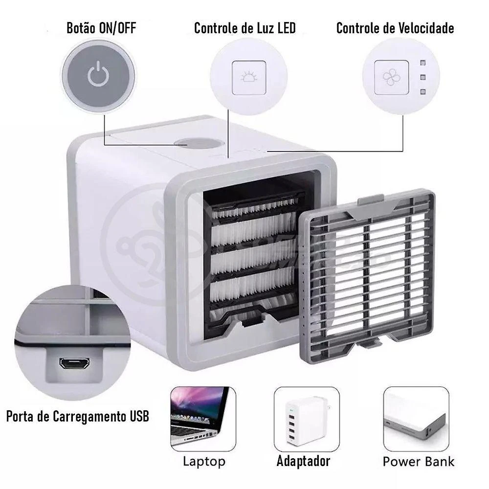 Mini Ar Condicionado Portátil com 3 Velocidades e Função Purificador de Ar Frio 110V