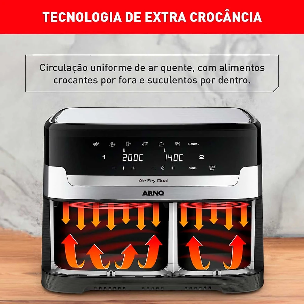 Fritadeira Elétrica AFD2 Sem Óleo Air Fryer Dual 8,3L Arno Preto / Inox - 220V