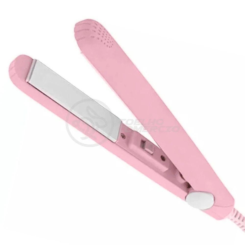 Mini Chapinha Prancha Portátil Bolsa para Cabelo Placas Cerâmica 160° Rosa Bivolt