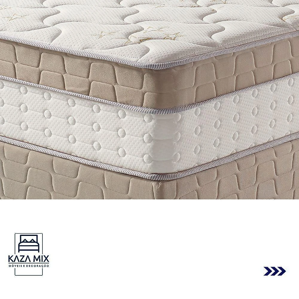 Cama Box Baú Bege E Colchão King Best Molas Ensacadas Solteiro 88x188x33 Anjos