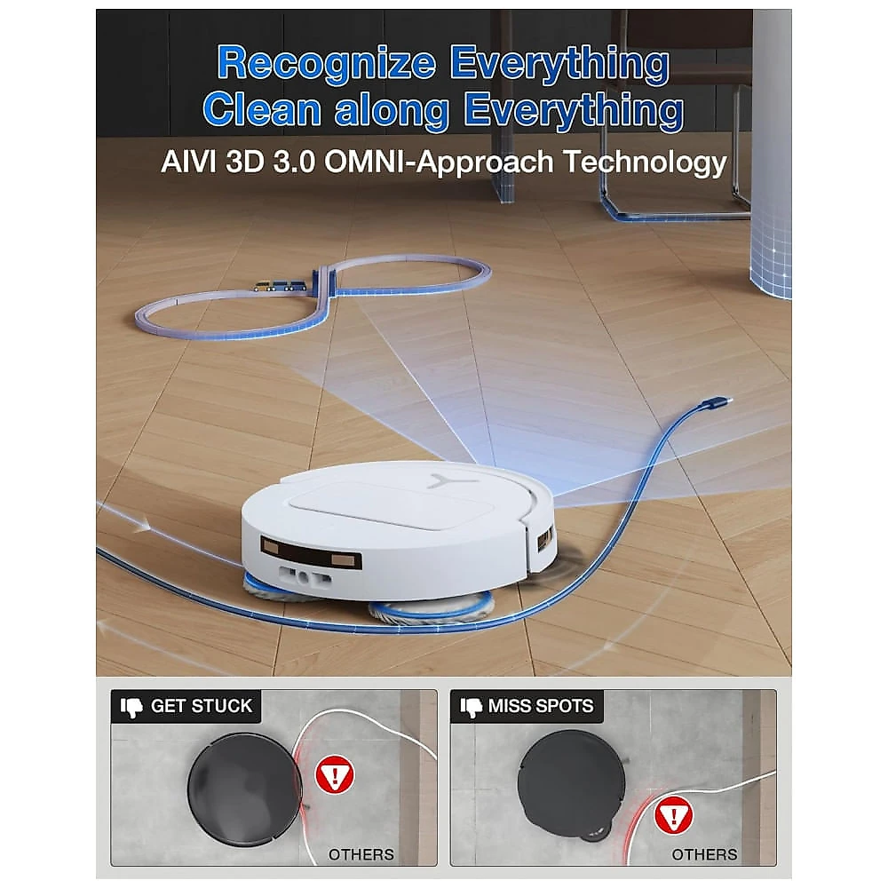 Robô Aspirador ECOVACS DEEBOT T50 PRO Ultra Slim 8,1cm Sucção 15.000Pa ZeroTangle AIVI 3D Branco