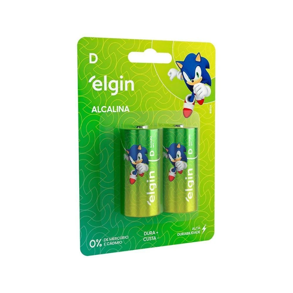 Pilha Alcalina D Blister com 2 Alta Durabilidade Descargas Rápidas Elgin