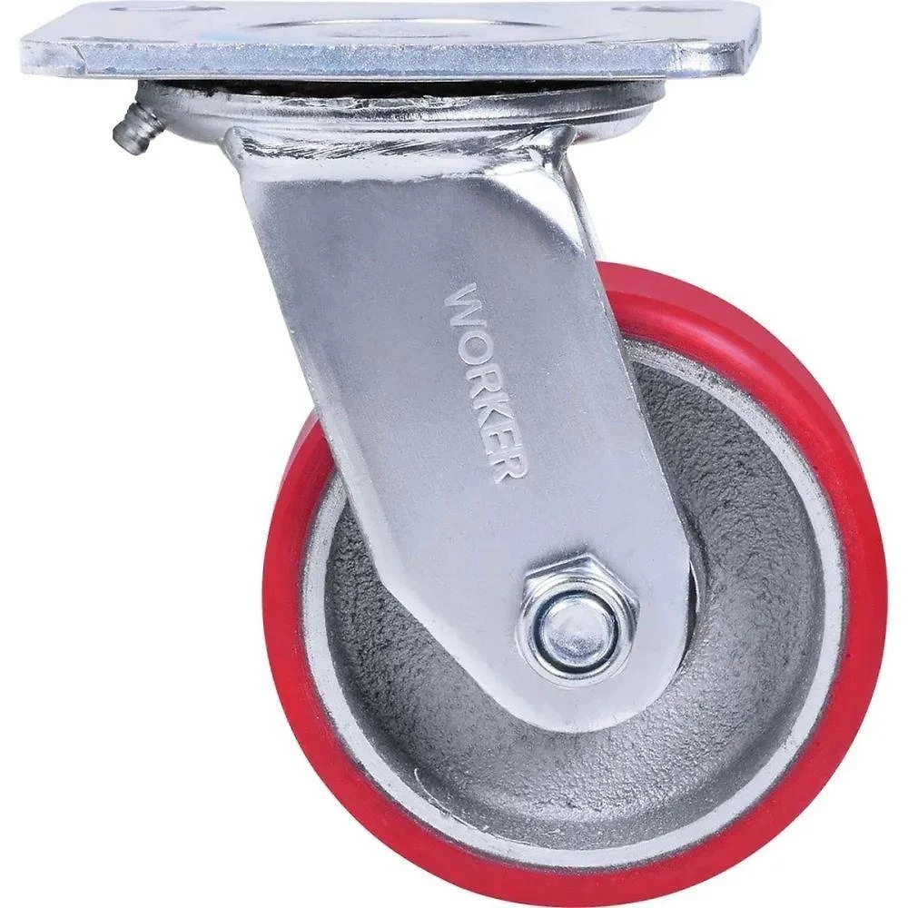 Rodízio 361194 Giratório 300KG com Roda de Ferro Fundido e Revestimento PU Vermelho Worker