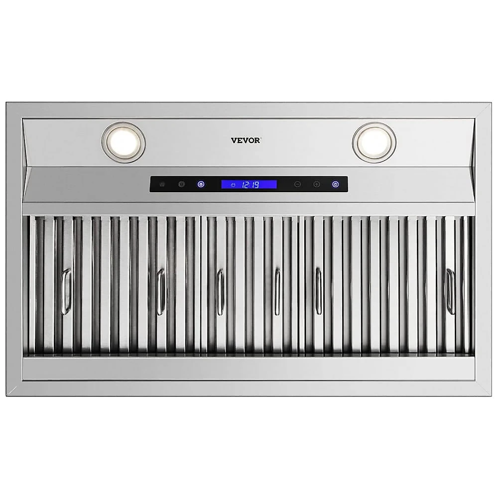 Coifa Embutida VEVOR Inox 76 cm 900CFM 4 Velocidades LED Duto/Sem Duto Controle Remoto 110V