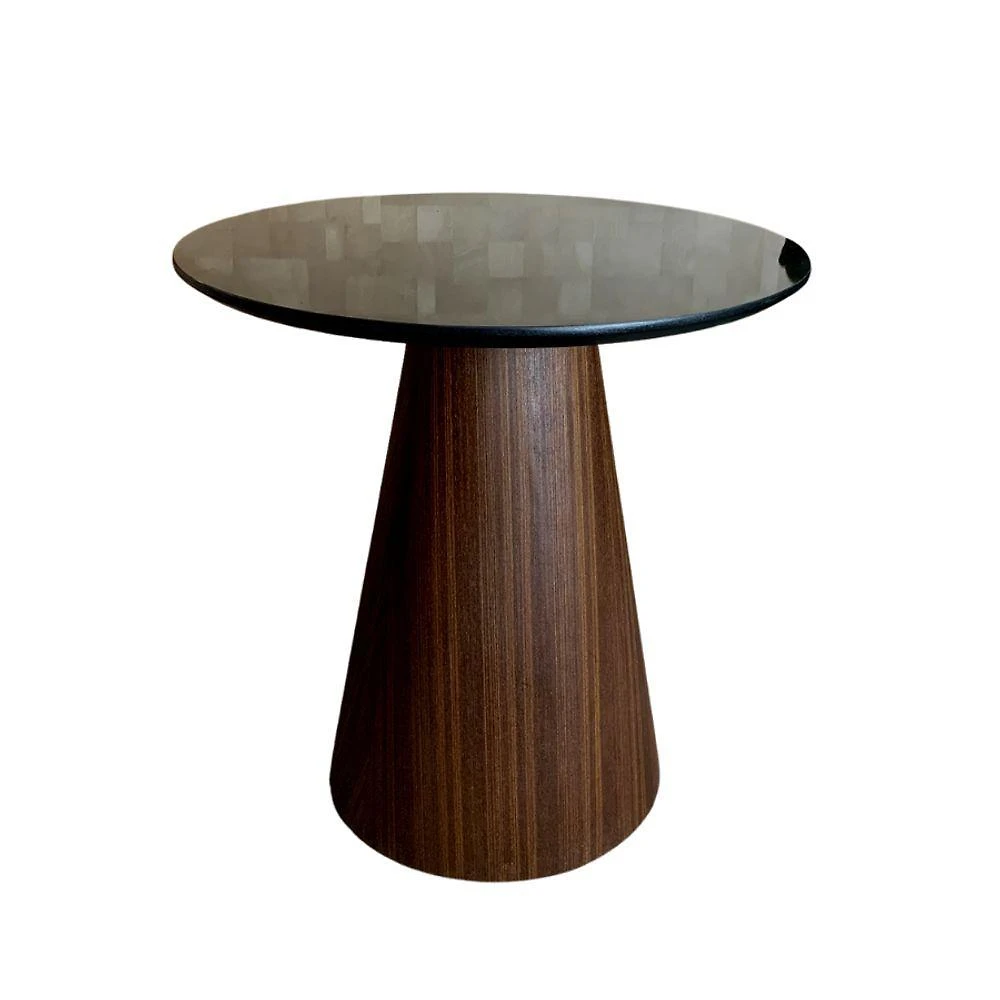 Mesa Cone Lateral Imbuia Rajado Tampo 41cm Laca Preta Marrom