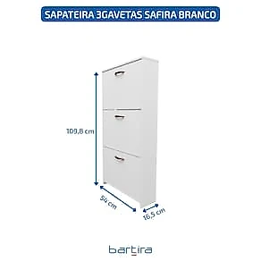 Sapateira Bartira Safira 3 Gavetas Basculante MDP Branca