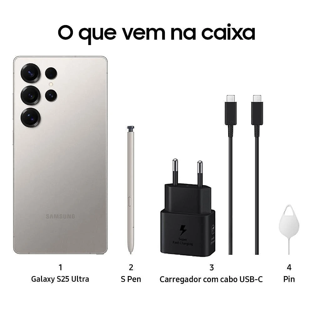 Smartphone samsung galaxy s25 ultra titânio cinza 256gb, tela 6.9", 12gb ram, ai inteligência artificial, ip68, s-pen, snapdragon 8 elite e 4 câmeras