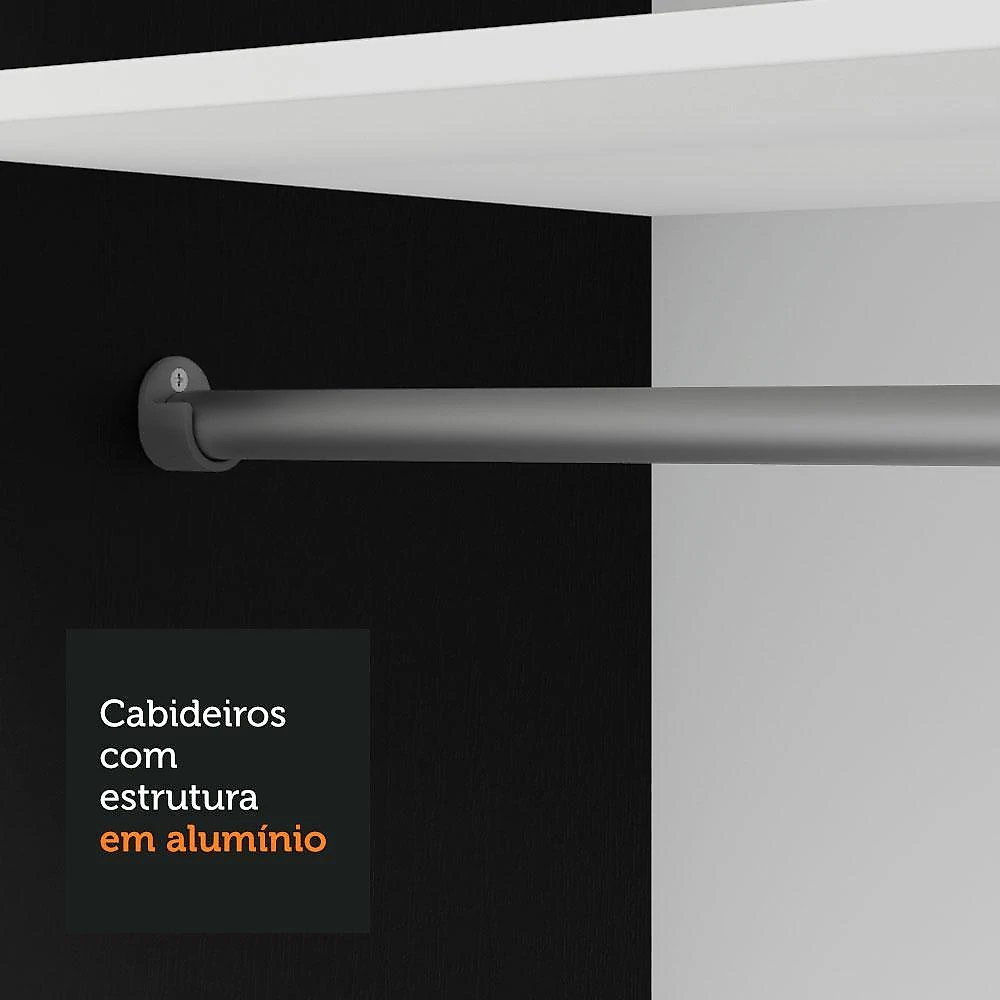 Guarda-roupa solteiro 2 portas de correr 2 gavetas vivare madesa preto