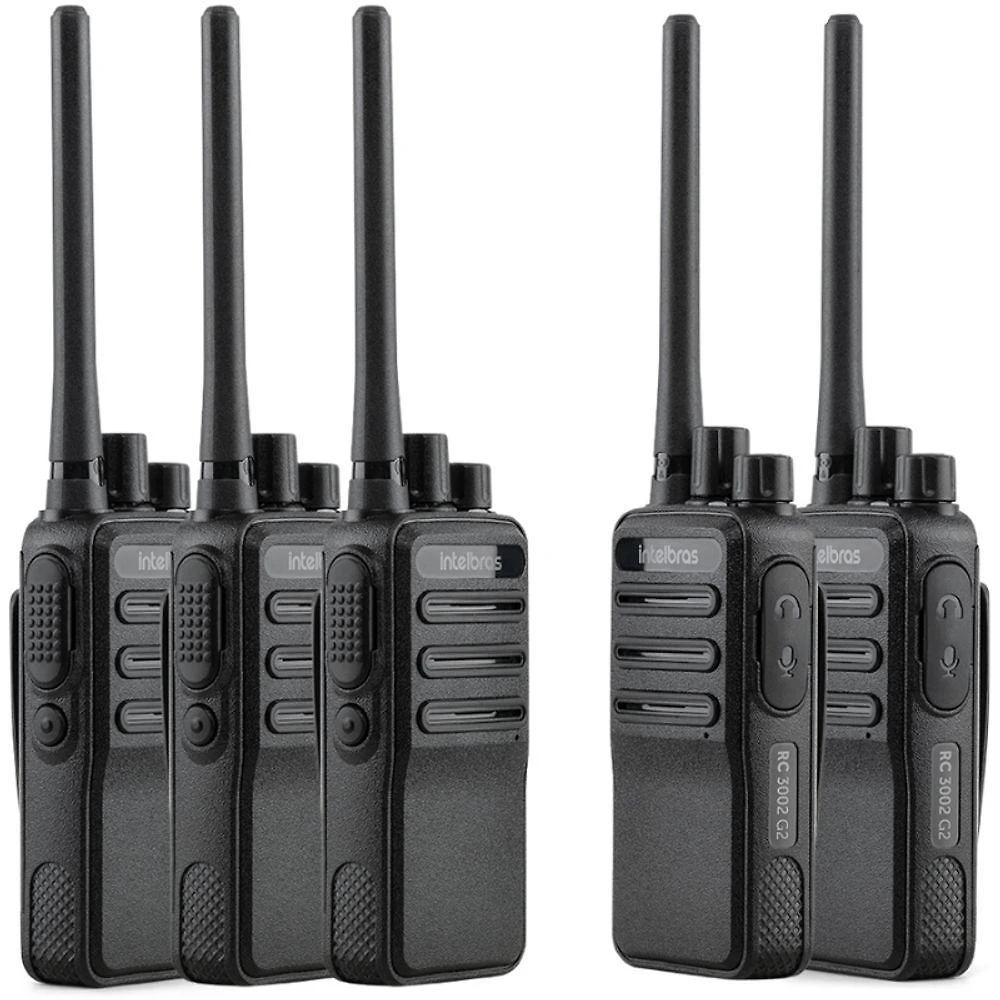 Kit 5x Rádio Comunicador Intelbras RC3002 G2 Walkie Talkie HT 16 Canais Banda FRS Bivolt