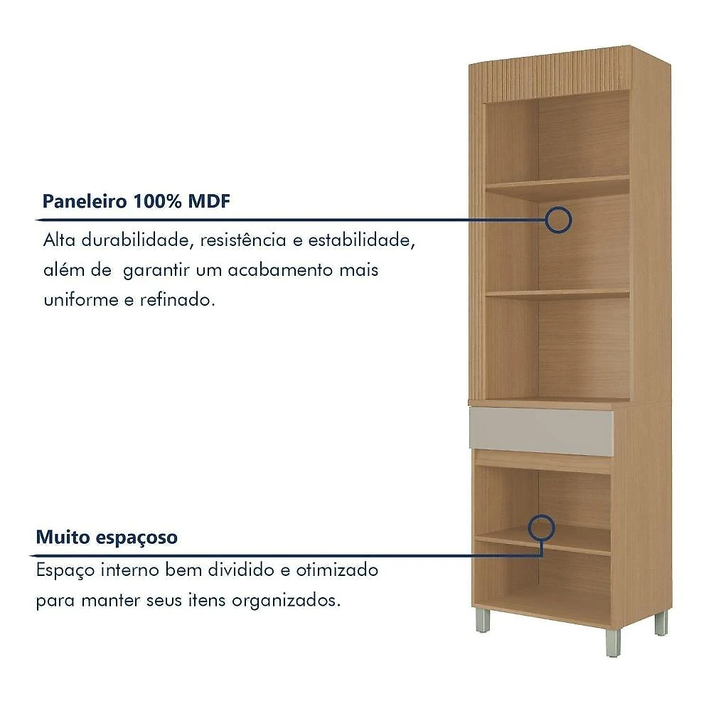 Paneleiro Torre Angular 1 Porta 1 Gaveta 65cm 100% Mdf Realeza Premium Carvalho/Greige