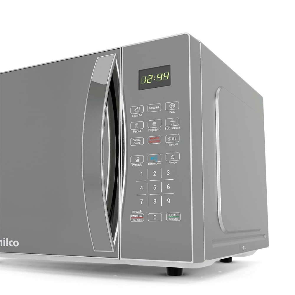Miniatura Microondas Philco 28L PMO30S Espelhado 1100w com Função Tira Odor e 6 Receitas Pré Programadas Prata - 220V