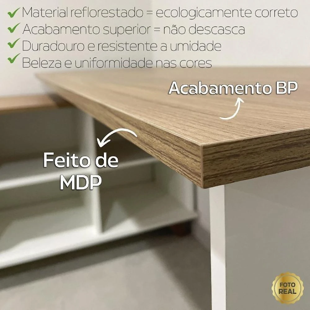 Kit 3 Peças 1 Escrivaninha em L Gold 1 Balcão Lugano 1 Gaveteiro Day Escritório Completo 3 Peças 1 Escrivaninha em L Gold 1 Balcão Lugano 1 Gaveteiro Day Artany Olmo/Branco