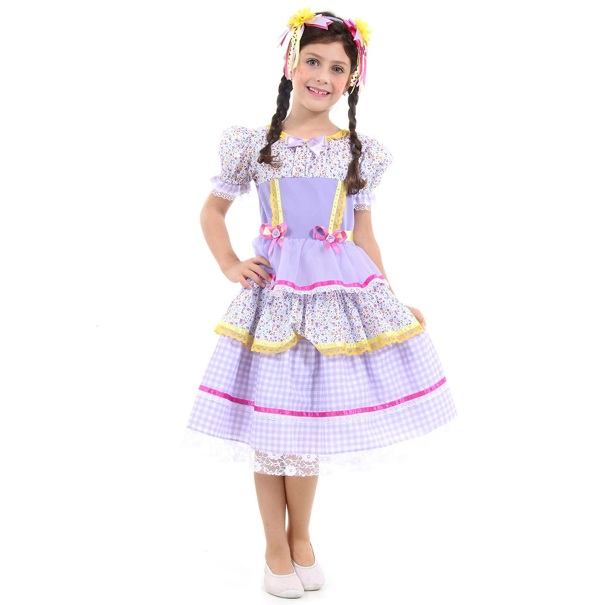 Fantasia Caipira Chiquinha Infantil - Lilás - Festa Junina