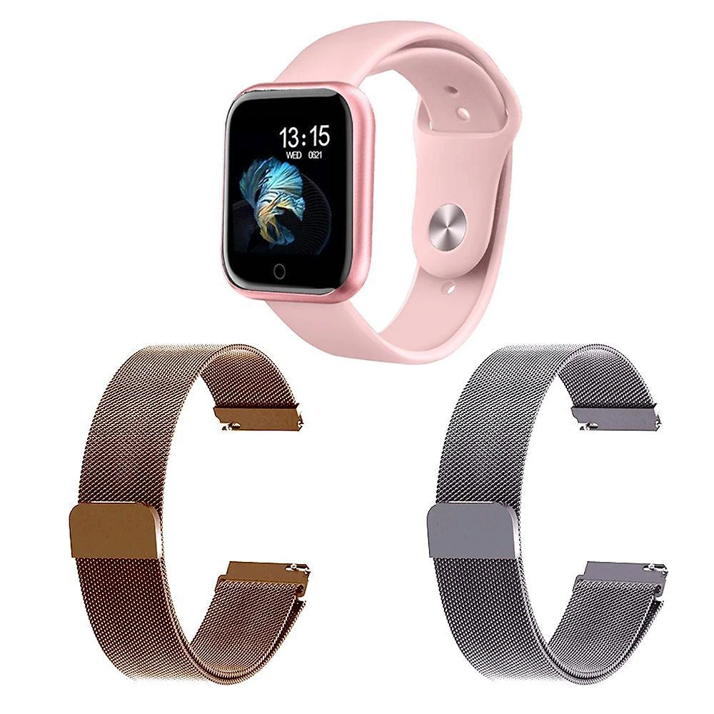 Kit 1 Smartwatch T80 Rosa + 2 Pulseiras Rosê E Prata