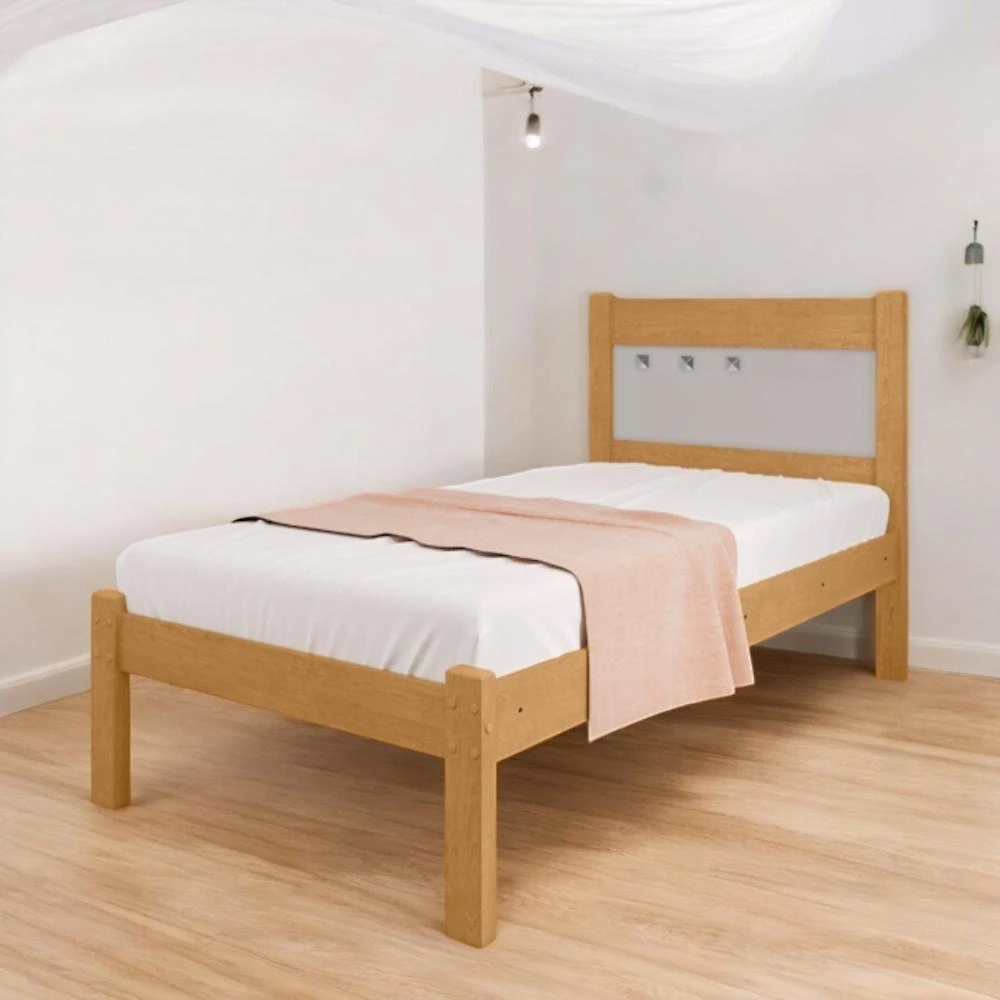 Cama Solteiro Berli Naturalle E Off White Com Colchão