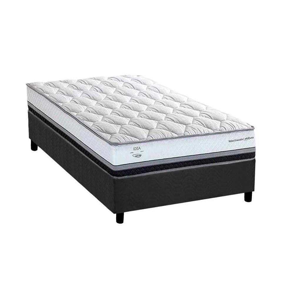 Cama Box Solteirão: Colchão Molas Ensacadas Herval La Playa C1634 + Base Crc Suede Gray (96x203x28)