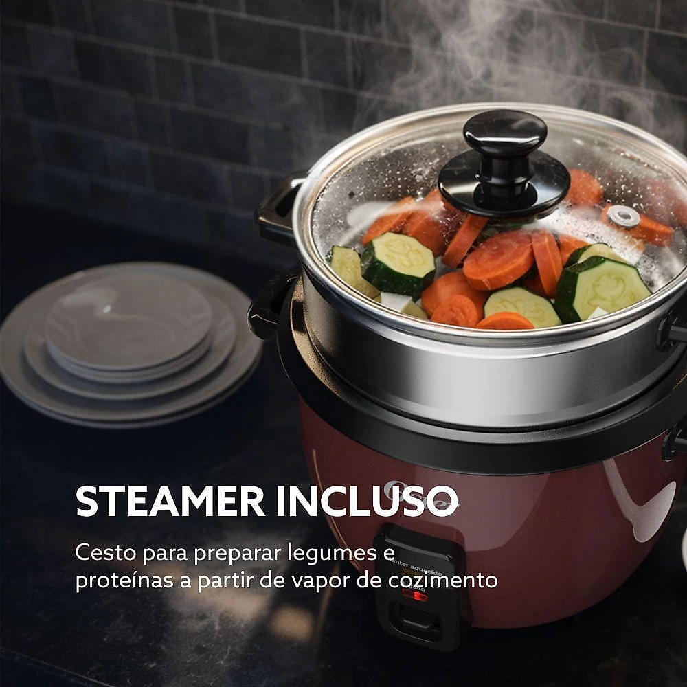 Panela elétrica de arroz 1l oster bordô 220v