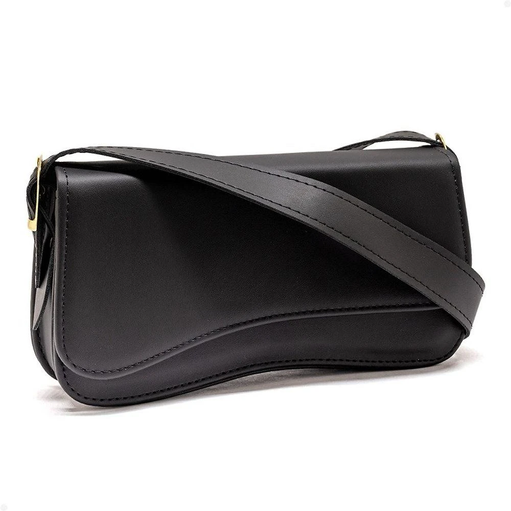 Bolsa Feminina Baguete de Ombro OEM Boho Chic em Couro Sintético 23x12x5cm Preto Feminino