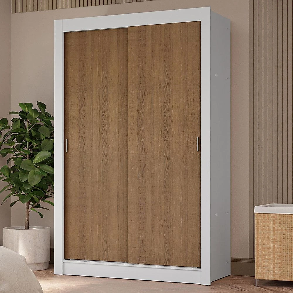 Guarda-roupa solteiro 2 portas de correr 4 gavetas branco/rustic vivare plus madesa