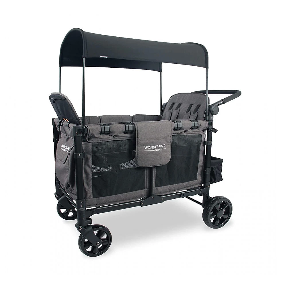 Carrinho de Passeio para 4 Crianças Multifuncional com Cobertura Removível e Dobramento, até 136 kg, WONDERFOLD W4, Pr...
