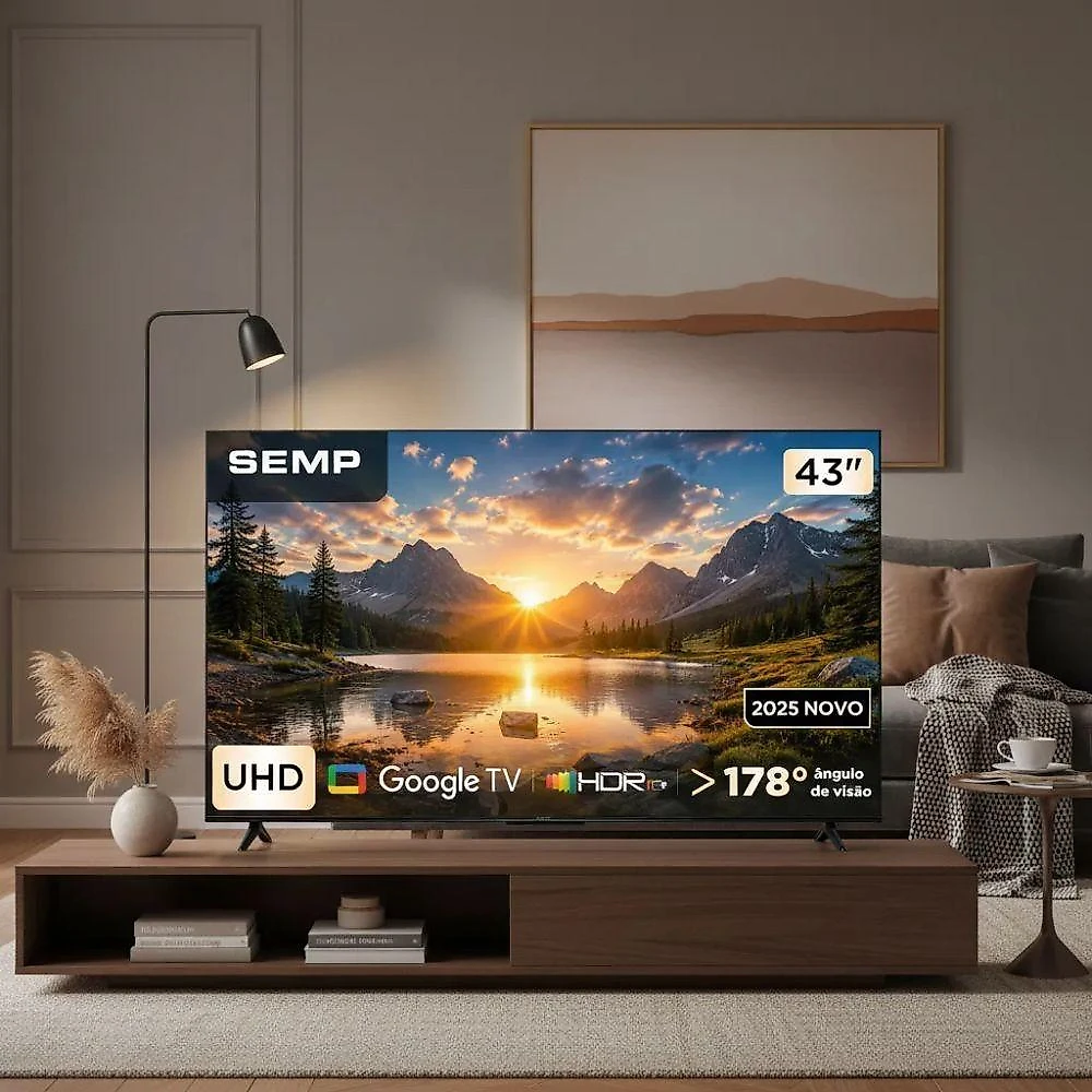 Smart TV LED Semp 43S62 43" 4K Ultra HD HVA Preto Google TV Wi-Fi Bluetooth HDR10+ Bivolt