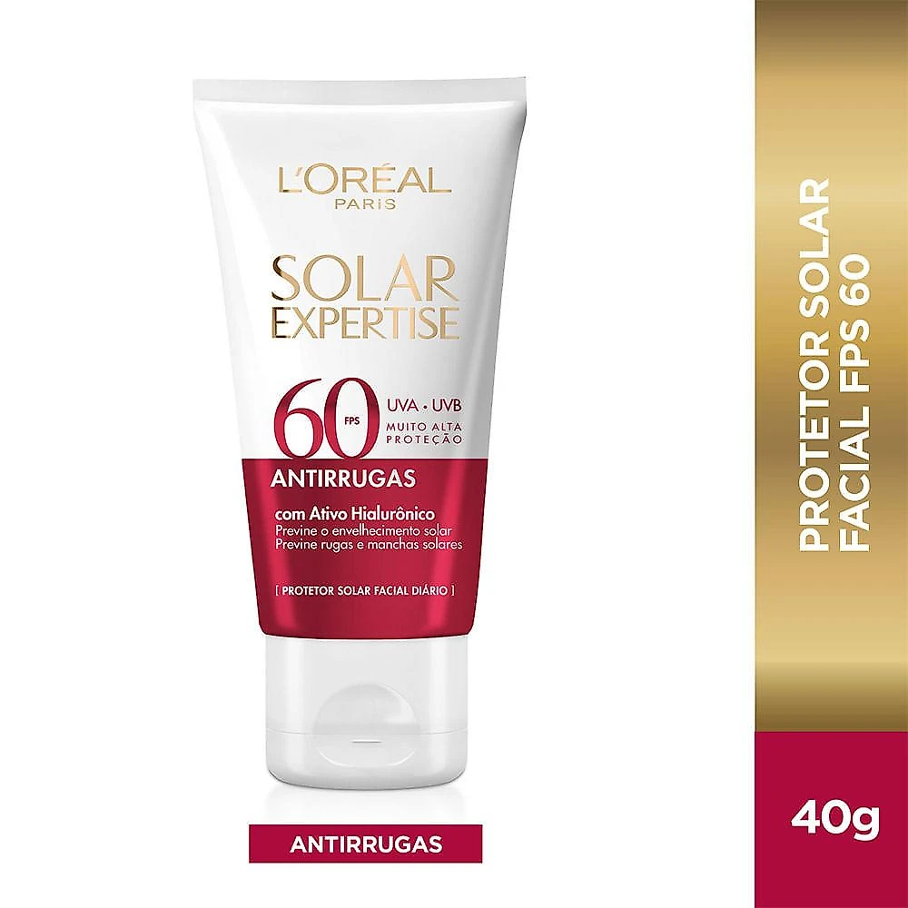 Protetor solar facial l'oréal paris solar expertise antirrugas fps 60 40g