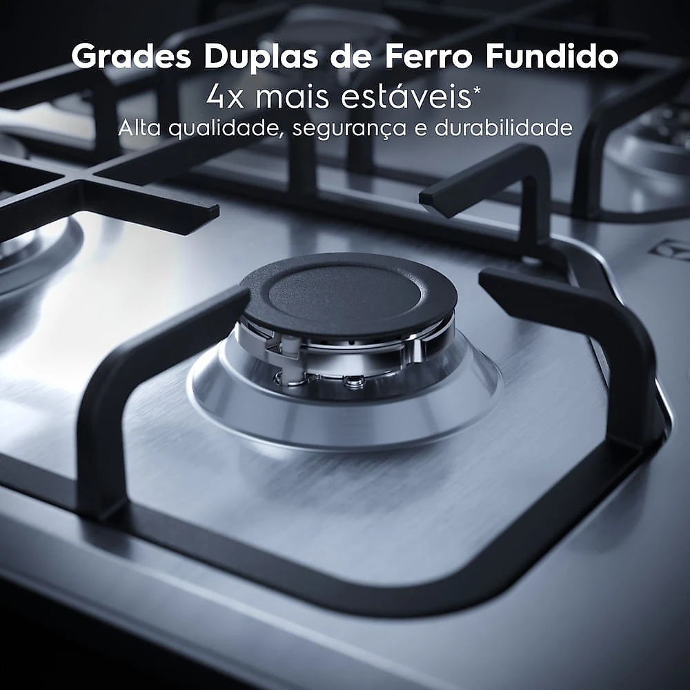 Cooktop Electrolux 4 Bocas Experience Inox com Grades Duplas Ferro Fundido (KE4XC)