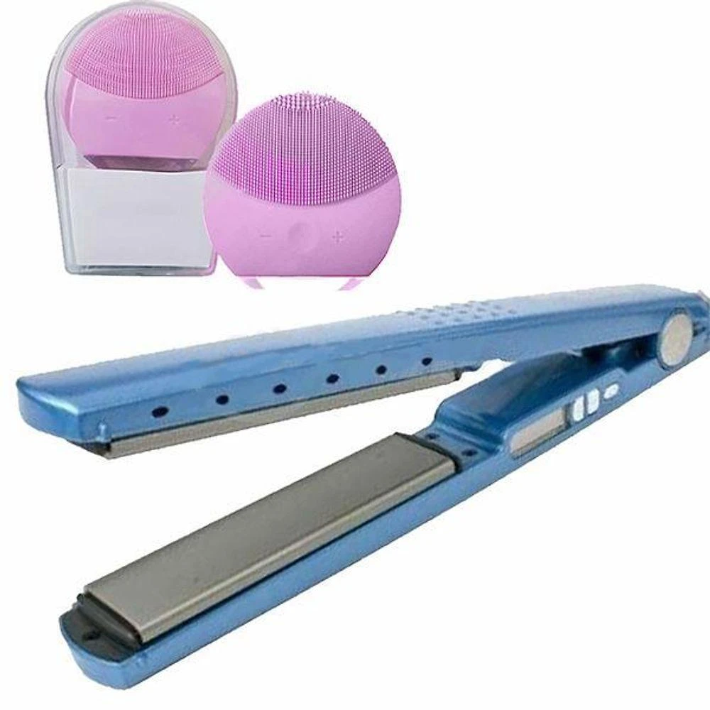 Kit 1 Prancha Nanotitanium + 1 Esponja Facial Rosa Bebê Nº21