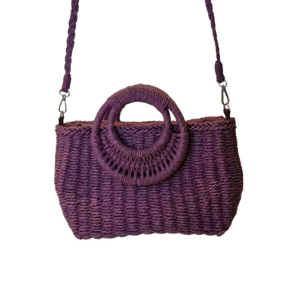 Bolsa Artesanal Praia Forrada Meia Lua Retangular Verão Roxo
