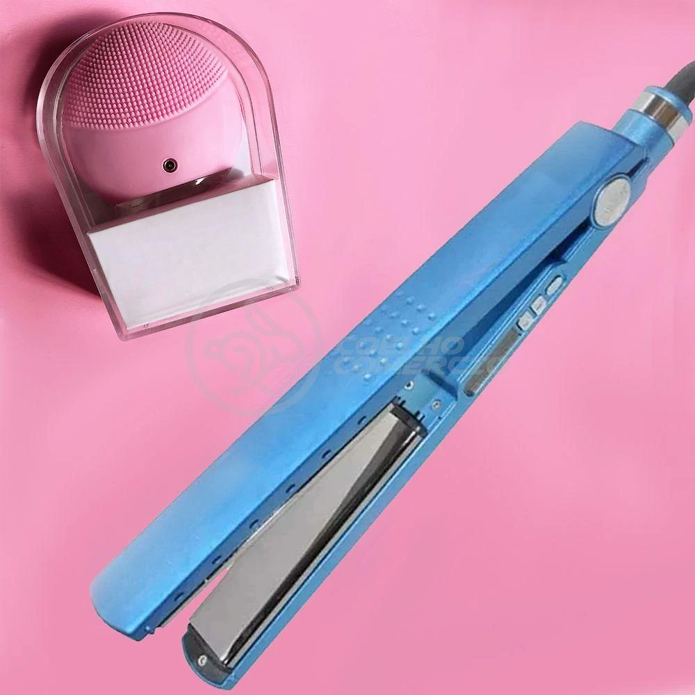 Kit 1 Prancha Nanotitanium + 1 Esponja Facial Rosa Bebê Nº2