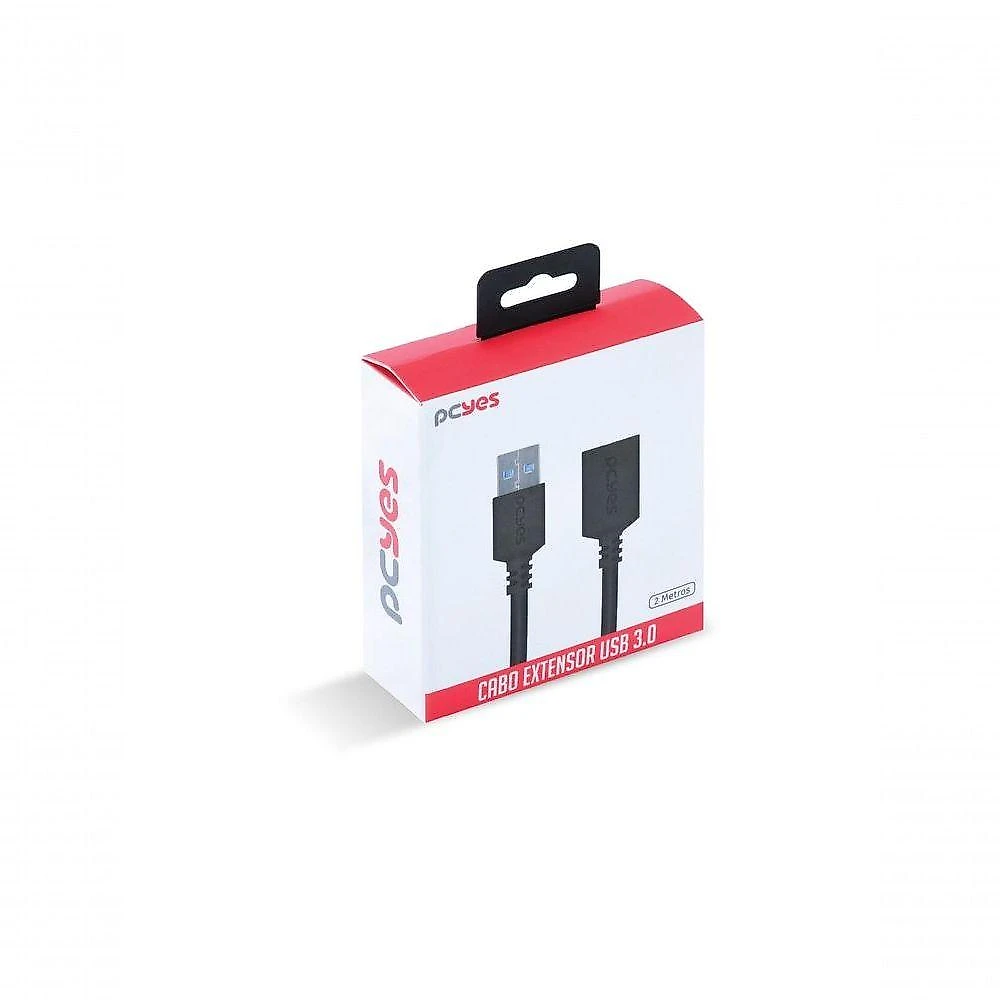 Cabo Extensor USB 3.0 PUAMF3-2 Macho para Fêmea 2 Metros 28AWG Cobre Puro 480 Mbps Pcyes