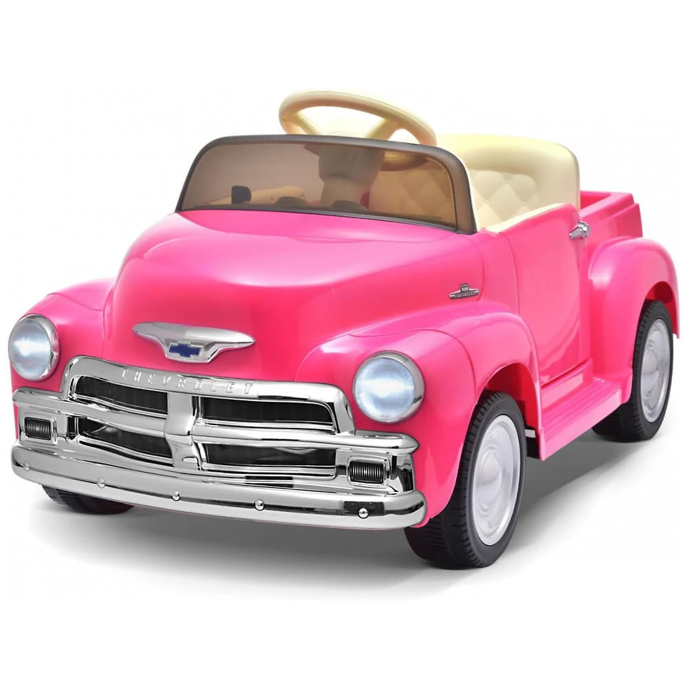Carro Elétrico Infantil Chevrolet 3100 Pickup Licenciado Joywhale 12V, 1 Lugar, 2 Motores, Controle Remoto, 3 Velocidades, Retrô, Rosa