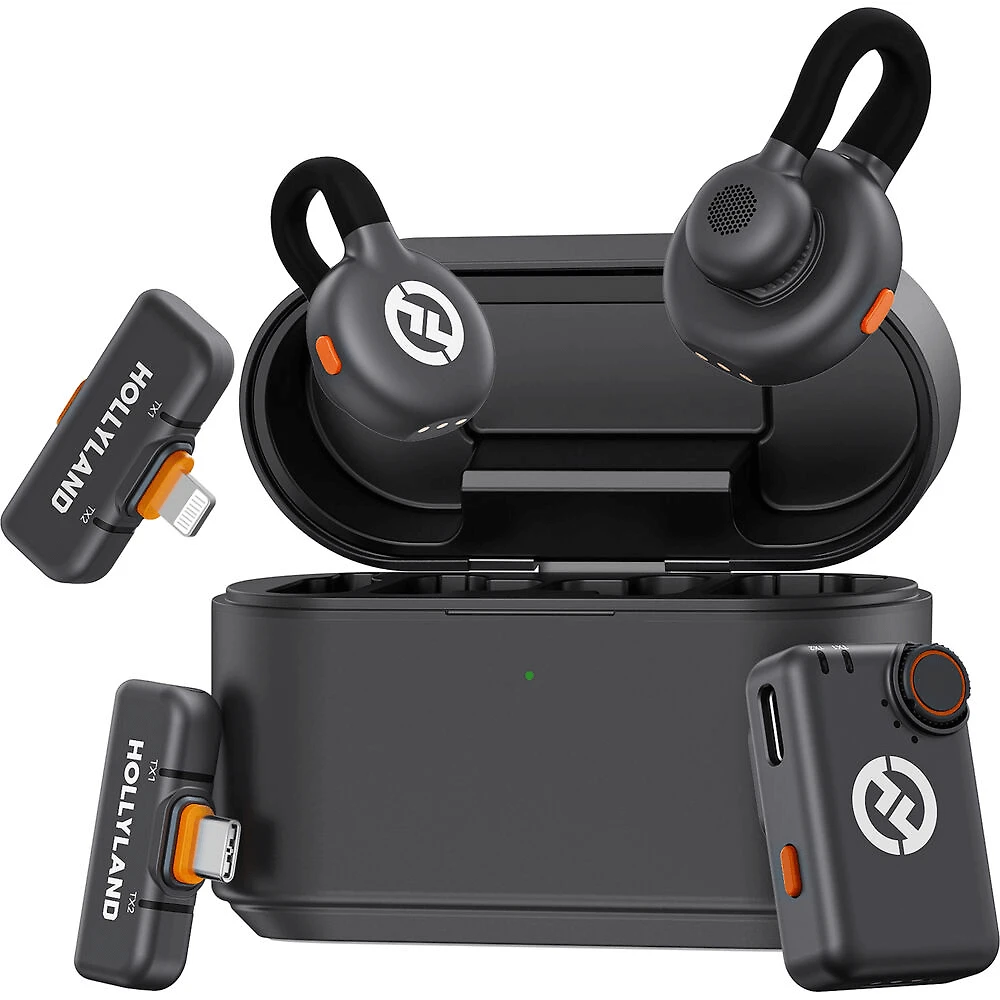 Miniatura Sistema Microfone Duplo Hollyland LARK M2S Ultimate Combo Wireless para Câmeras e Smartphones USB-C e Lightning