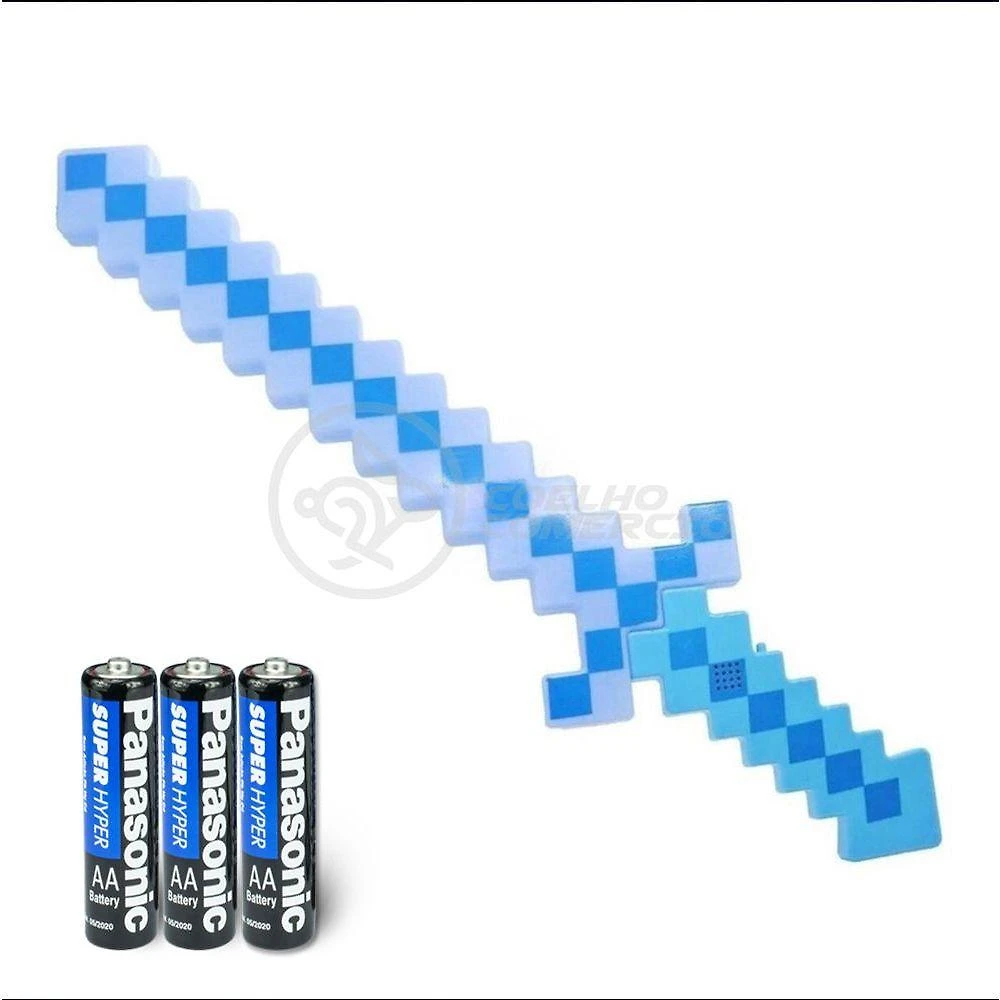 Kit Brinquedo Espada Pixel Minecraft 58cm C/Som Luz+3 Pilhas