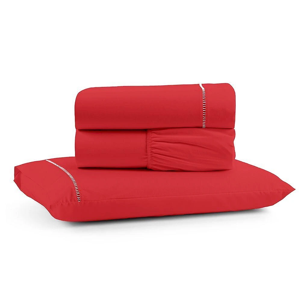 Jogo de Cama Lençol Egípcio Solteiro 3 Peças Micropercal 600 Fios Macio Vermelho Casa Show Enxovais